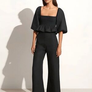 Commense Black Smocked Jumpsuit